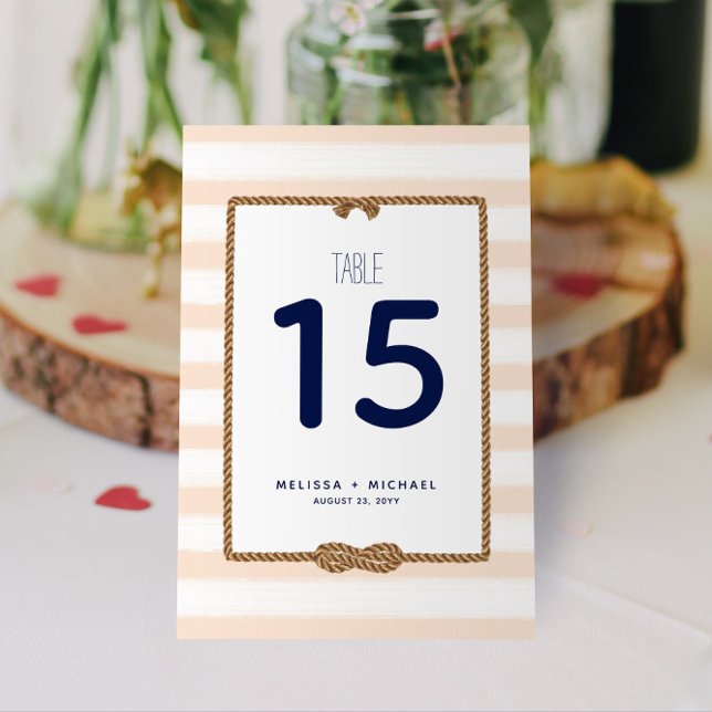 Nautische Weiche Korallenknochen-Tischnummer (3.5x Tischnummer (Nautical Stripes and Infinity Knot Coral and White Table Numbers for Your Wedding, Shower, or Event!)