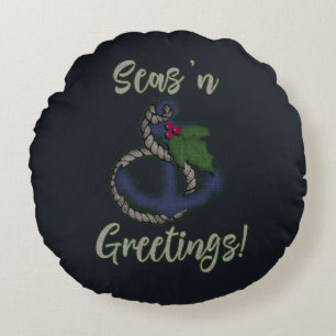 Nautische Weihnachten   Anker und Holly Rundes Kissen