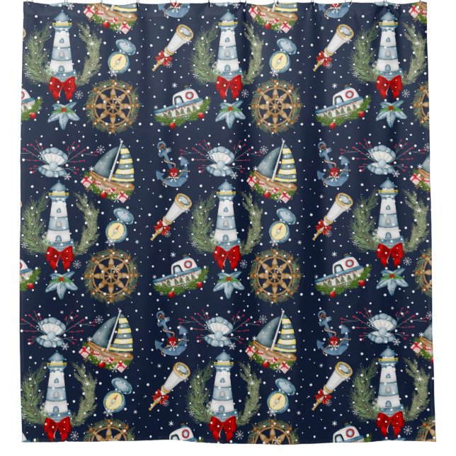 Nautische Weihnachten Duschvorhang (Vorderseite)