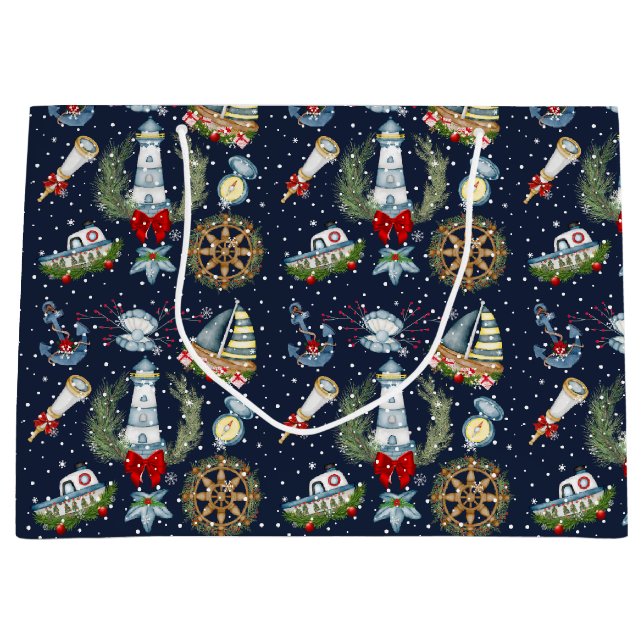 Nautische Weihnachten Große Geschenktüte (Vorderseite)