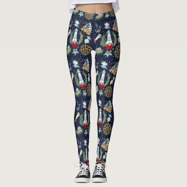 Nautische Weihnachten Leggings (Vorderseite)