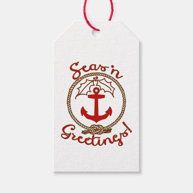 Nautische Weihnachten | Seas 'n Grüße Geschenkanhänger (Vorderseite)