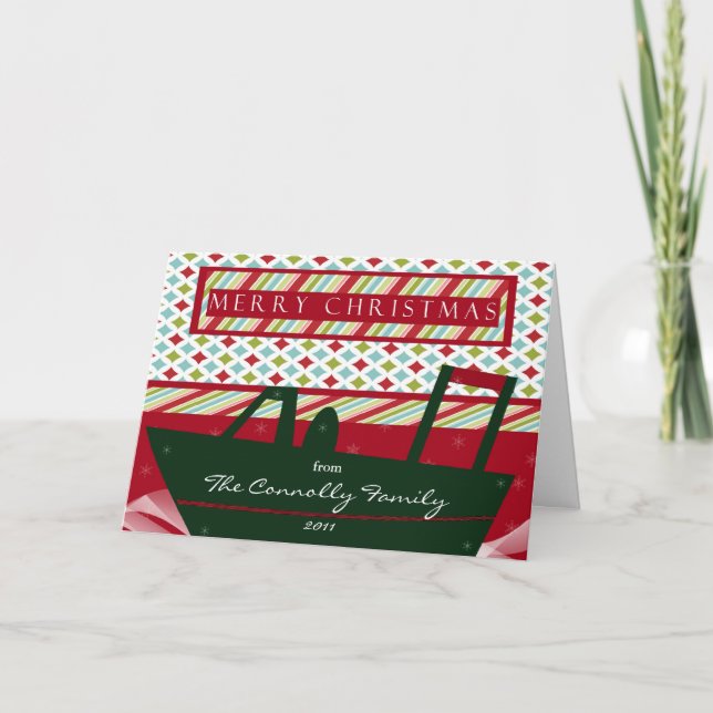 Nautische Weihnachtskarte für Bootsliebhaber Feiertagskarte (Vorderseite)