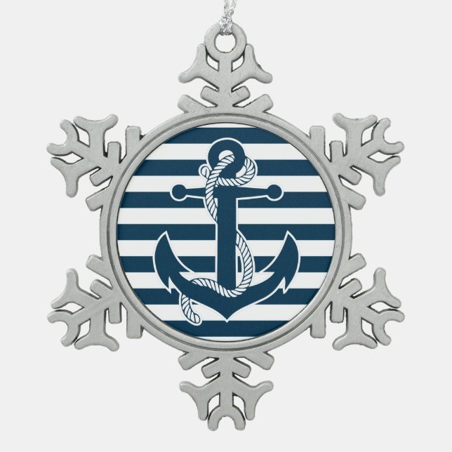 Nautische Weihnachtsschmuck-Zinnhalter Schneeflocken Zinn-Ornament (Vorderseite)