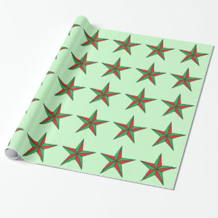 Nautische Weihnachtsstars auf "Pale Green" Geschenkpapier
