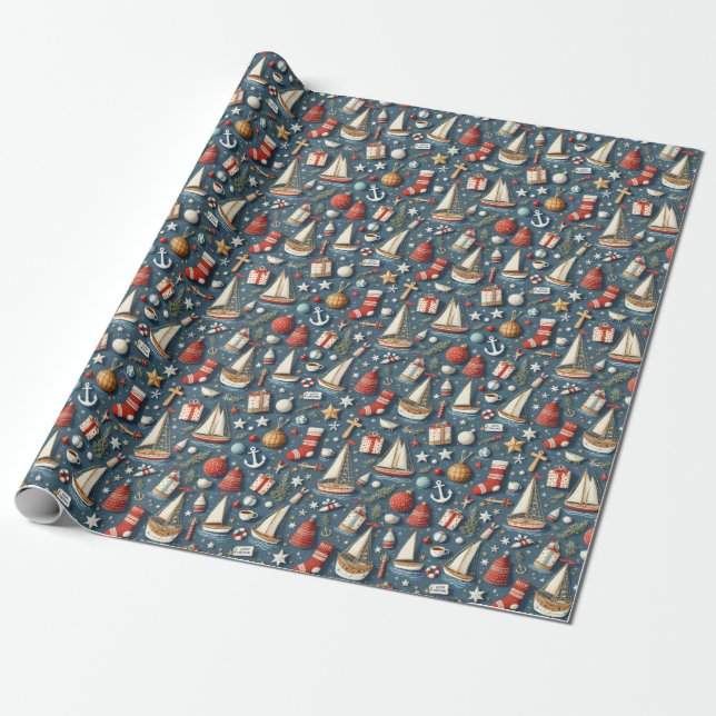 Nautische Weihnachtswrapping Paper Geschenkpapier (Ungerollt)