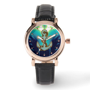 NAUTISCHE WELLEN, ANCHOR UND ROPE Navy Blue Armbanduhr