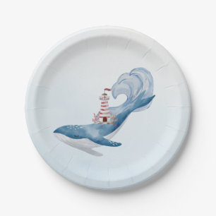 Nautische Whale-Baby-Duschpapier-Teller Pappteller
