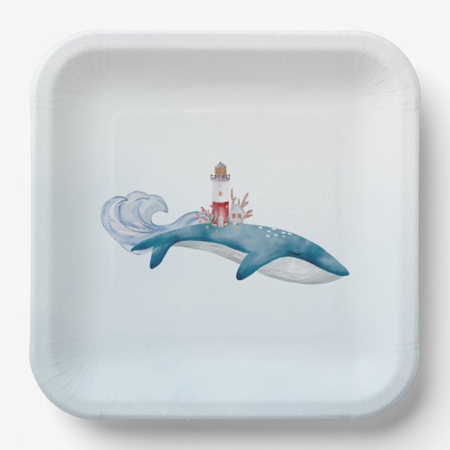 Nautische Whale-Baby-Duschpapier-Teller Pappteller (Vorderseite)