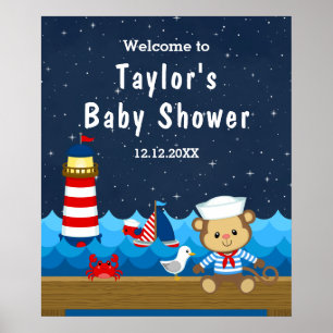Nautischer Affe Junge Rot Marine Baby Shower Begrü Poster