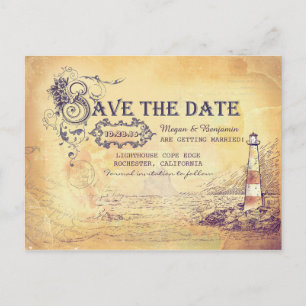 Nautischer alter Vintage-Leuchtturm Save-the-Date Ankündigungspostkarte