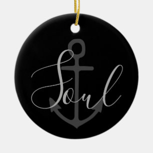 nautischer ANCHOR + graues SOUL auf schwarz Keramik Ornament