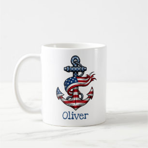 Nautischer Anker Amerikanische Flagge  Kaffeetasse