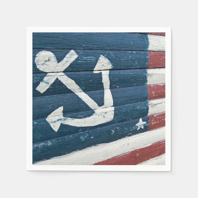 nautischer Anker auf Holzflagge Serviette (Vorderseite)
