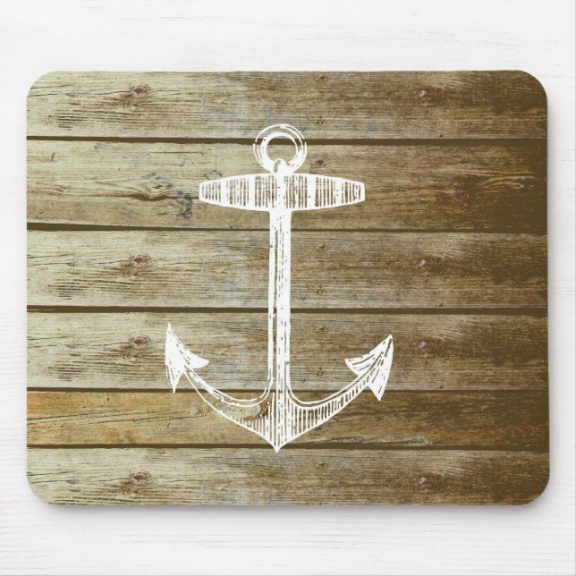 Nautischer Anker auf Holzgrafik Mousepad (Vorne)