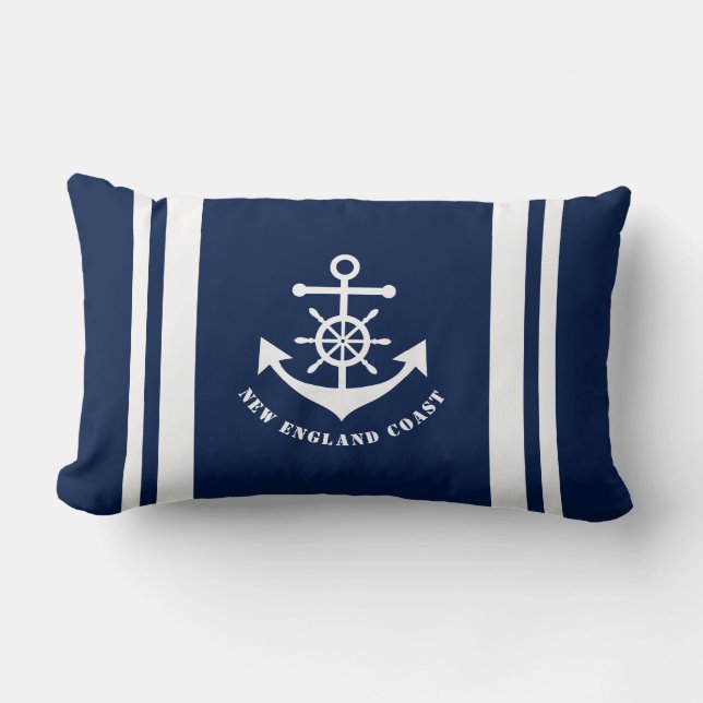 Nautischer Anker auf Navy Blue Lumbar Pillow Lendenkissen (Vorderseite)