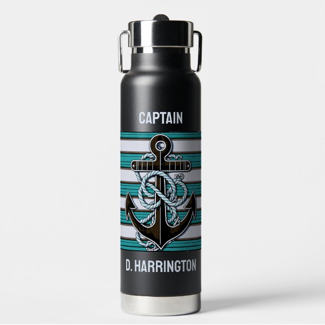 Nautischer Anker für benutzerdefinierten Text Trinkflasche (Vorderseite)