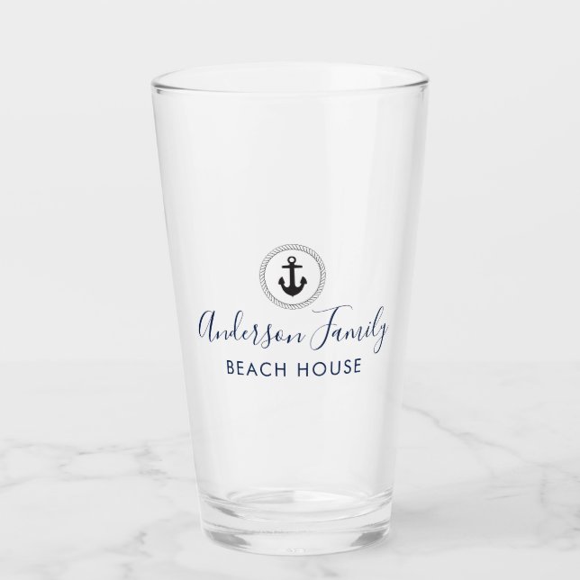 Nautischer Anker| Handgeschriebenes Family Beach H Glas (Vorderseite)