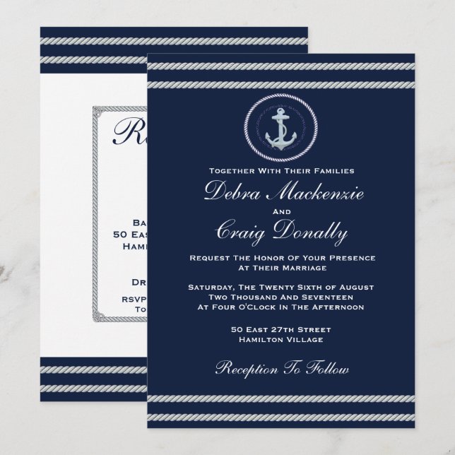 Nautischer Anker, Hochzeit der Marine Einladung (Vorne/Hinten)