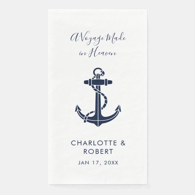 Nautischer Anker Hochzeitsschwung Serviette (Vorderseite)