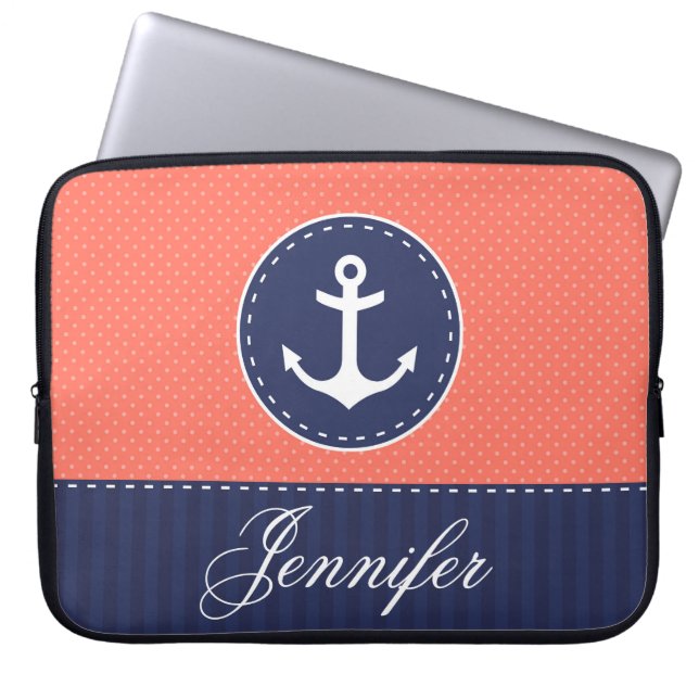 Nautischer Anker-Individuelle Name der Korallenflo Laptopschutzhülle (Vorderseite)