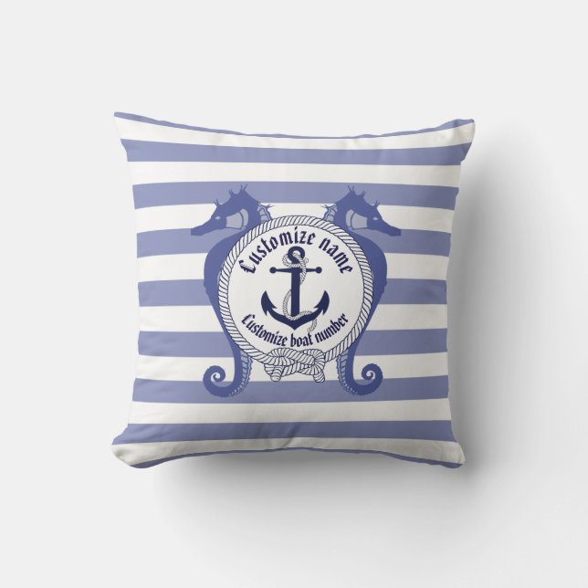 Nautischer Anker/Knoten/Seepferd/Name & # anpassen Kissen (Vorderseite)