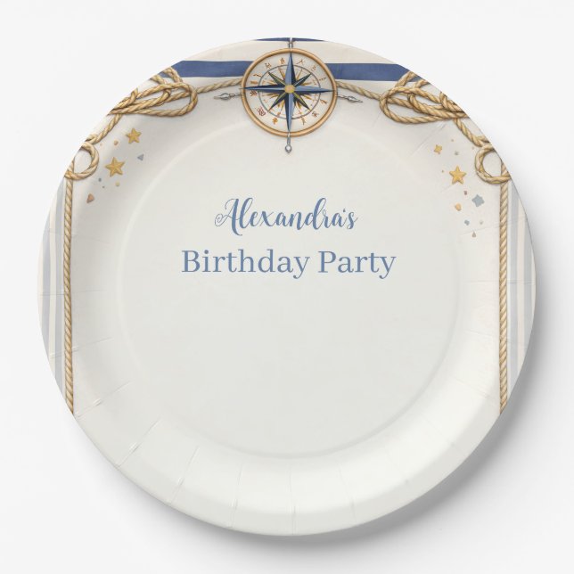 Nautischer Anker Kompass Geburtstag Pappteller (Vorderseite)