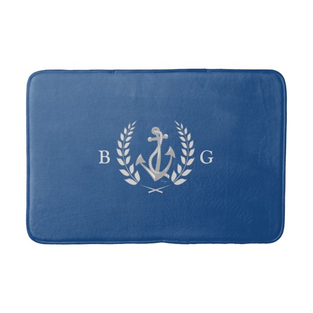 Nautischer Anker, Laurel Wreath Monogram Bath Matt Badematte (Vorderseite)