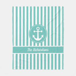 Nautischer Anker mit Aquamarinen und weißen Streif Fleecedecke