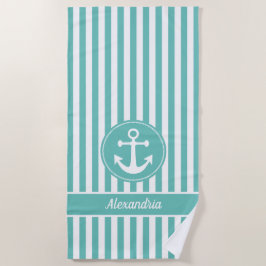 Nautischer Anker mit Aquamarinen und weißen Streif Strandtuch