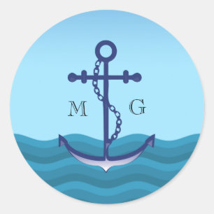 Nautischer Anker mit Doppelmonogramm Runder Aufkleber