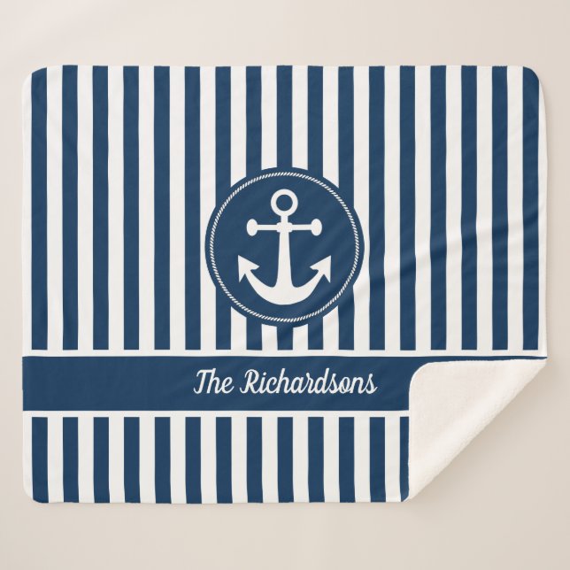 Nautischer Anker mit rosaroten blauen Streifen Sherpadecke (Vorderseite (Horizontal))