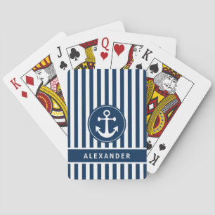 Nautischer Anker mit Seil Navyblaue Streifen Spielkarten