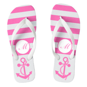 Nautischer Anker mit Streifen und Monogramm Flip Flops