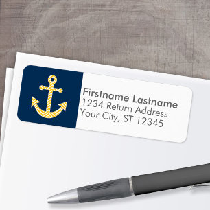 Nautischer Anker mit Zickzack Navy-Yellow-Muster