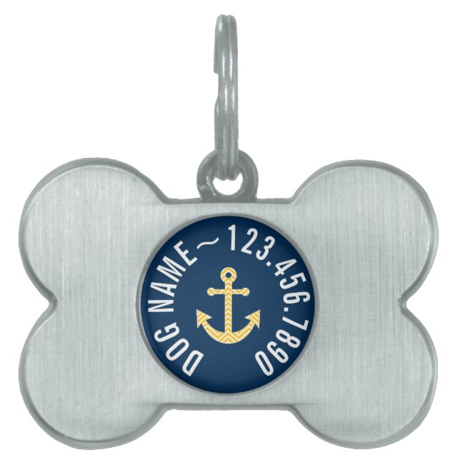 Nautischer Anker mit Zickzack Navy-Yellow-Muster Tiermarke (Vorderseite)