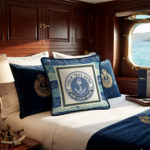 Nautischer Anker & Muscheln Monogramm Navy Türkis Kissen