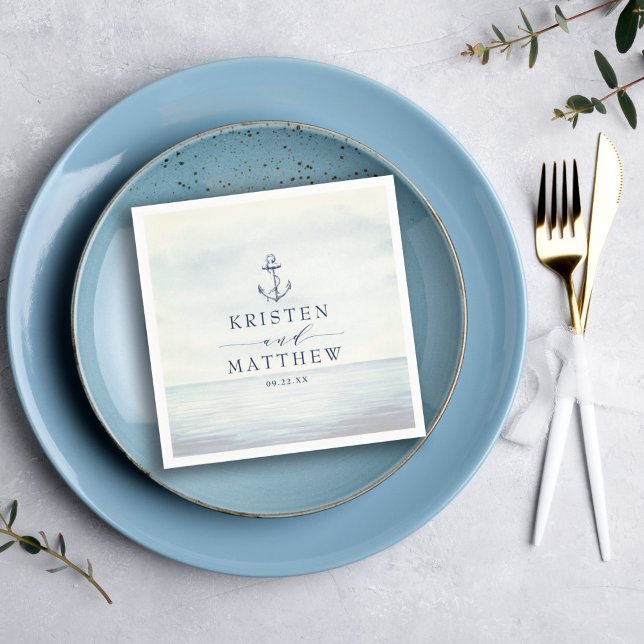 Nautischer Anker Navy Blue Watercolor Ozean Serviette (Von Creator hochgeladen)