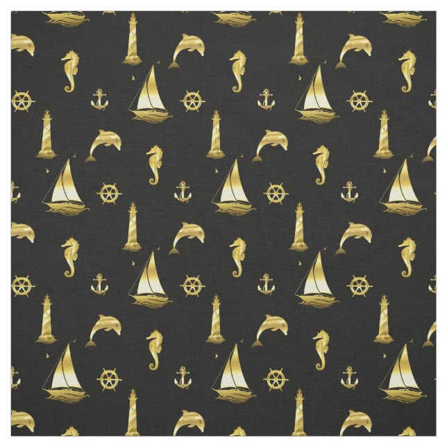 Nautischer Anker/Rad/Delphin/Seepferd/Leuchtturm Stoff (Muster)