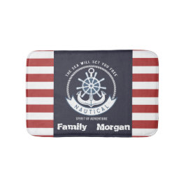 Nautischer Anker, Rad, Navy Blue, Rote Streifen Badematte