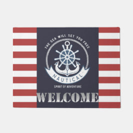 Nautischer Anker, Rad, Navy Blue, Rote Streifen Fußmatte