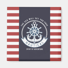 Nautischer Anker, Rad, Navy Blue, Rote Streifen Magnet