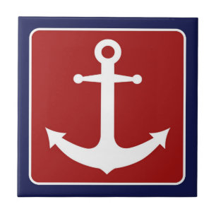 Nautischer Anker - Rot Weiß und Blau Fliese