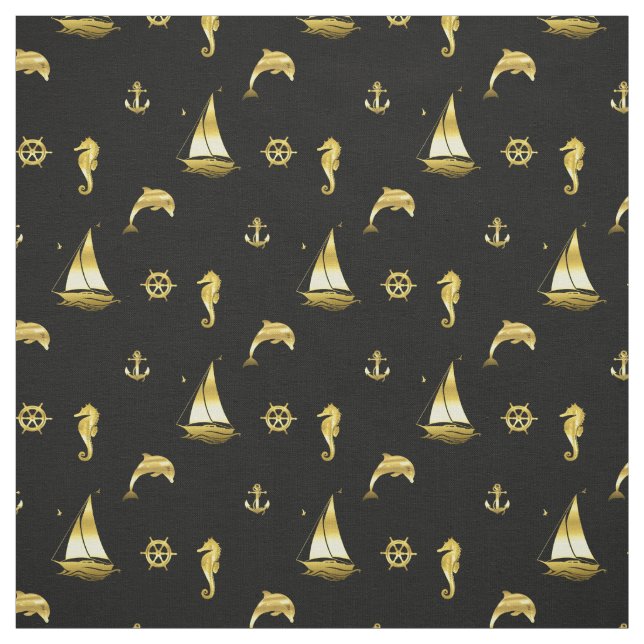 Nautischer Anker/Schiffrad/Delphin/Seepferd/Schiff Stoff (Muster)