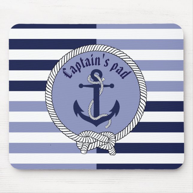 Nautischer Anker/Seamanknoten/Hauptmann/Streifen Mousepad (Vorne)