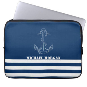 Nautischer Anker, Seefahrer mit blauen Streifen Laptopschutzhülle