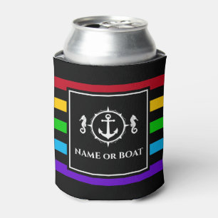 Nautischer Anker Seepferd Ihr Name oder Bootsneon Dosenkühler