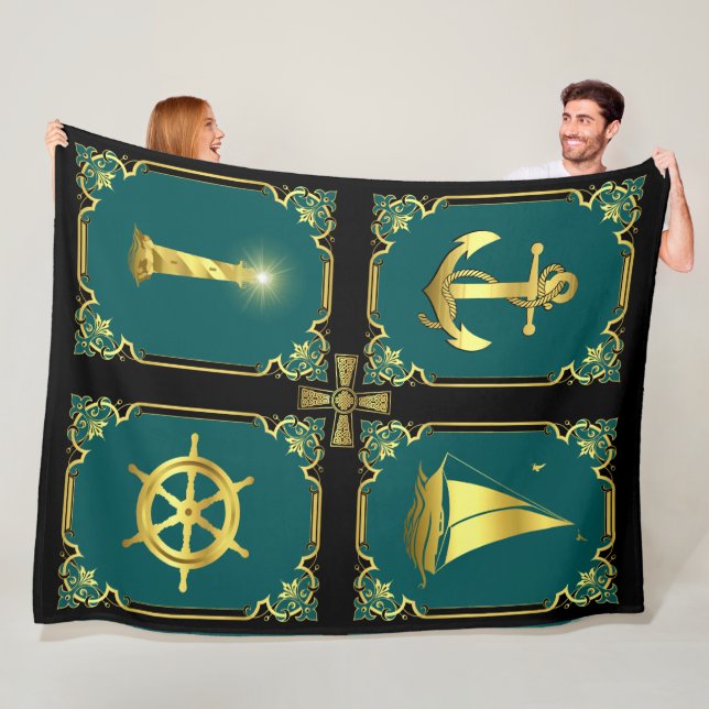 Nautischer Anker/Segelboot Rad/Leuchtturm/cletisch Fleecedecke (Beispiel)