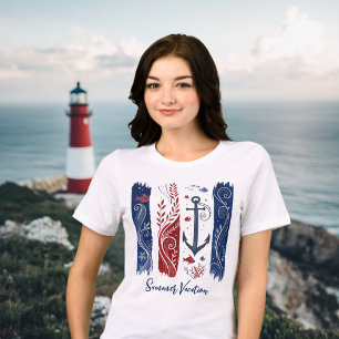 Nautischer Anker-T - Shirt, Küstenozeanwellen, Mee Tri-Blend Shirt