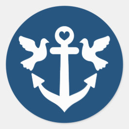 Nautischer Anker und weiße Tauben Hochzeitskleber Runder Aufkleber